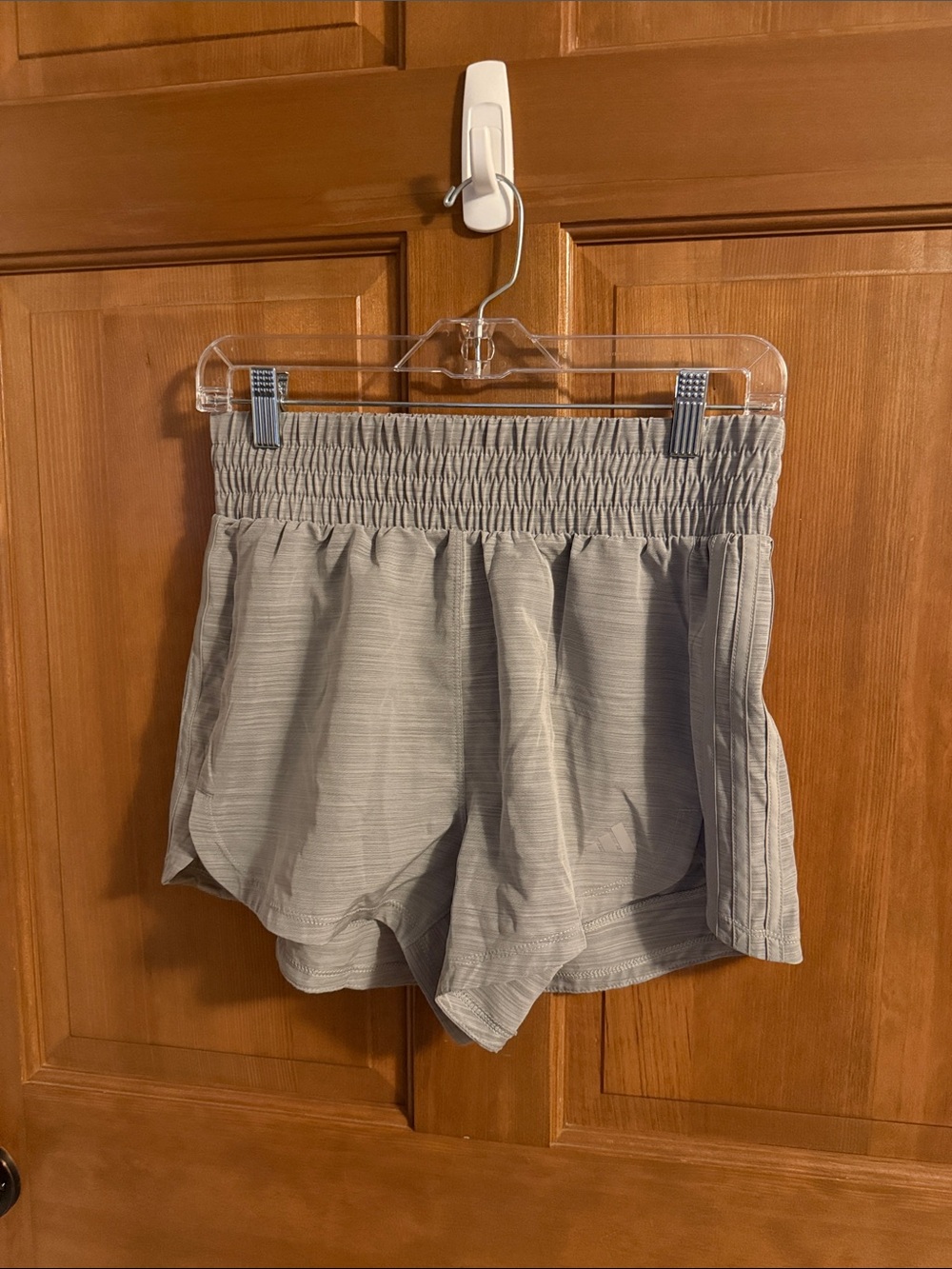 adidas Light Gray Smocked-Waist Athletic Shorts